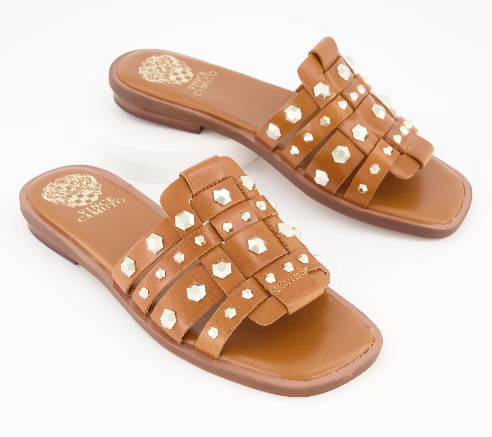 "As Is" Vince Camuto Studded Leather Slide Sandals - Neverna