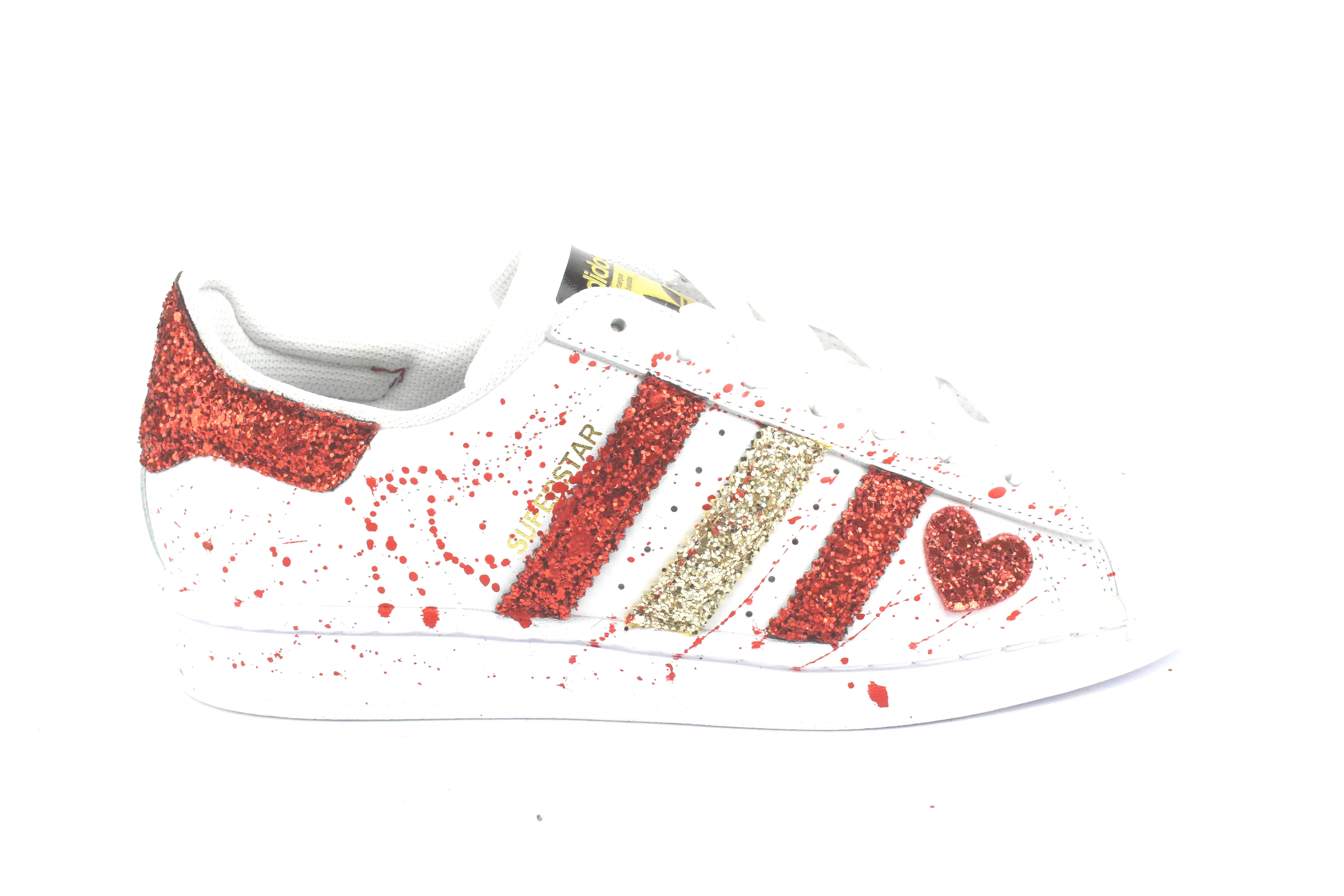 Adidas Superstar Gold Red Glitter & Vernice e cuore