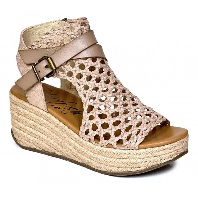 Blowfish Malibu  Womens Lorrah Gold Woven Microfiber Wedge Heeled Sandals