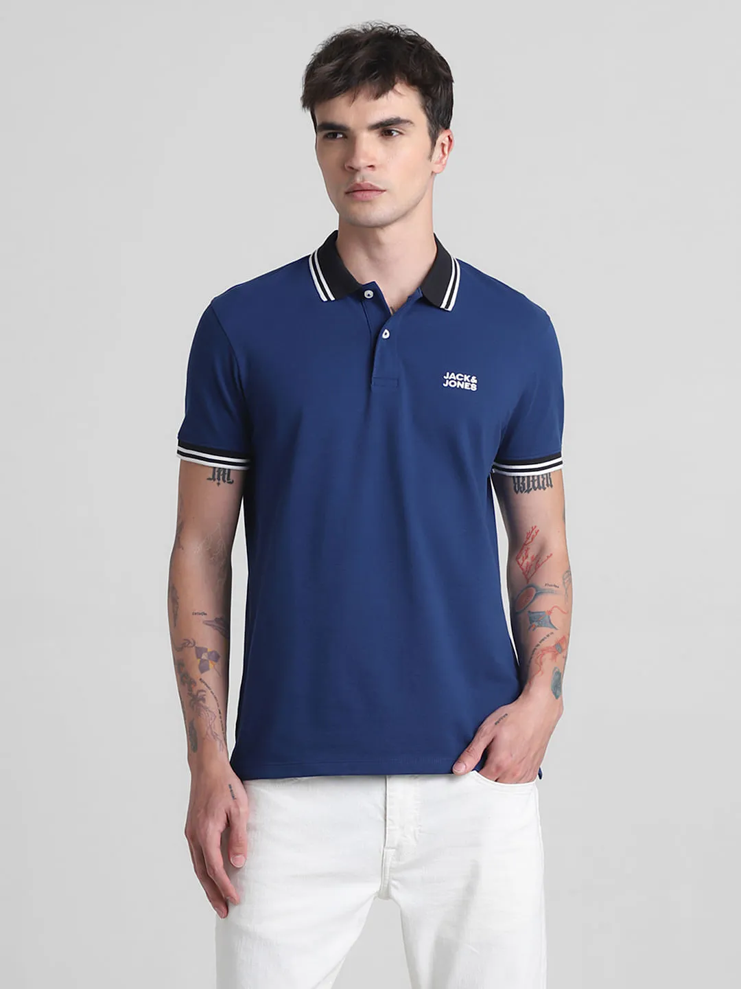 Blue Contrast Tipping Polo T-shirt