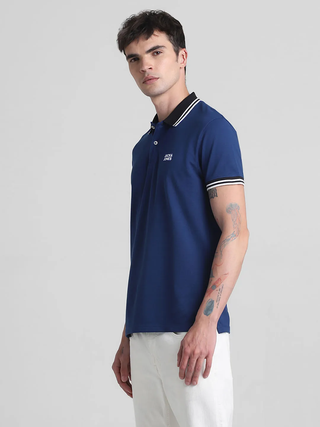 Blue Contrast Tipping Polo T-shirt