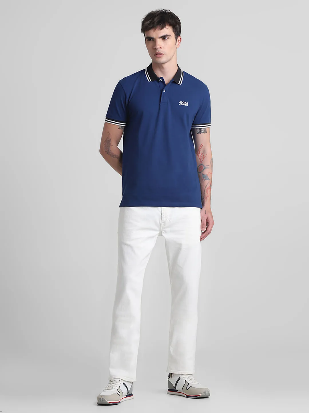 Blue Contrast Tipping Polo T-shirt