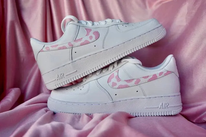 Custom Nike Air Force 1 Cow Print Pink