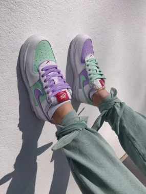 Custom Nike Air Force 1 Mint Green and Lilac Purple