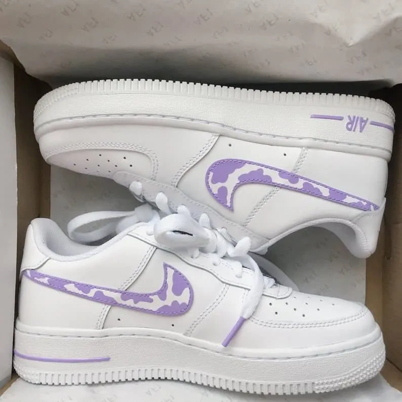 Custom Nike Air Force 1 Purple Cow Print