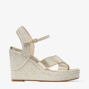 Dellena 100 Champagne Nappa Leather Wedge Sandals with Metallic Rope Thread