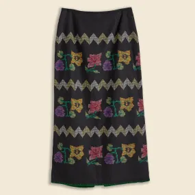 Floral Embroidered Skirt - Black