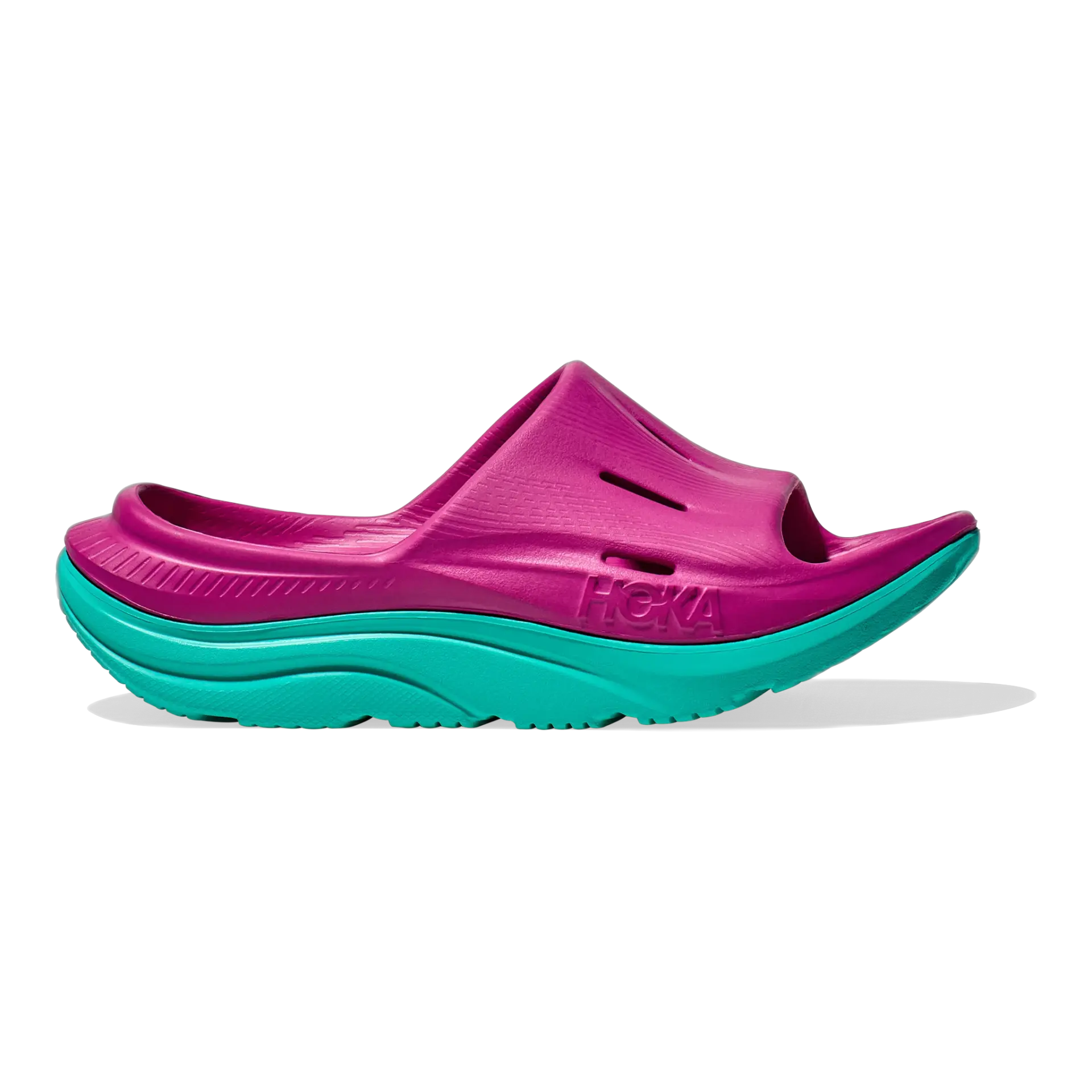 Hoka Kid’s Ora Recovery Slide Sandal 3 Fuchsia/Electric Aqua