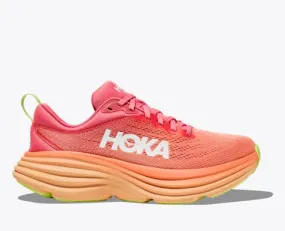 Hoka Women's Bondi 8 Cushioned Road Running Shoe in Coral/Papaya, Stellar/Blue Cosmos, Coastal Sky/All Abroad, Black/White & Sum