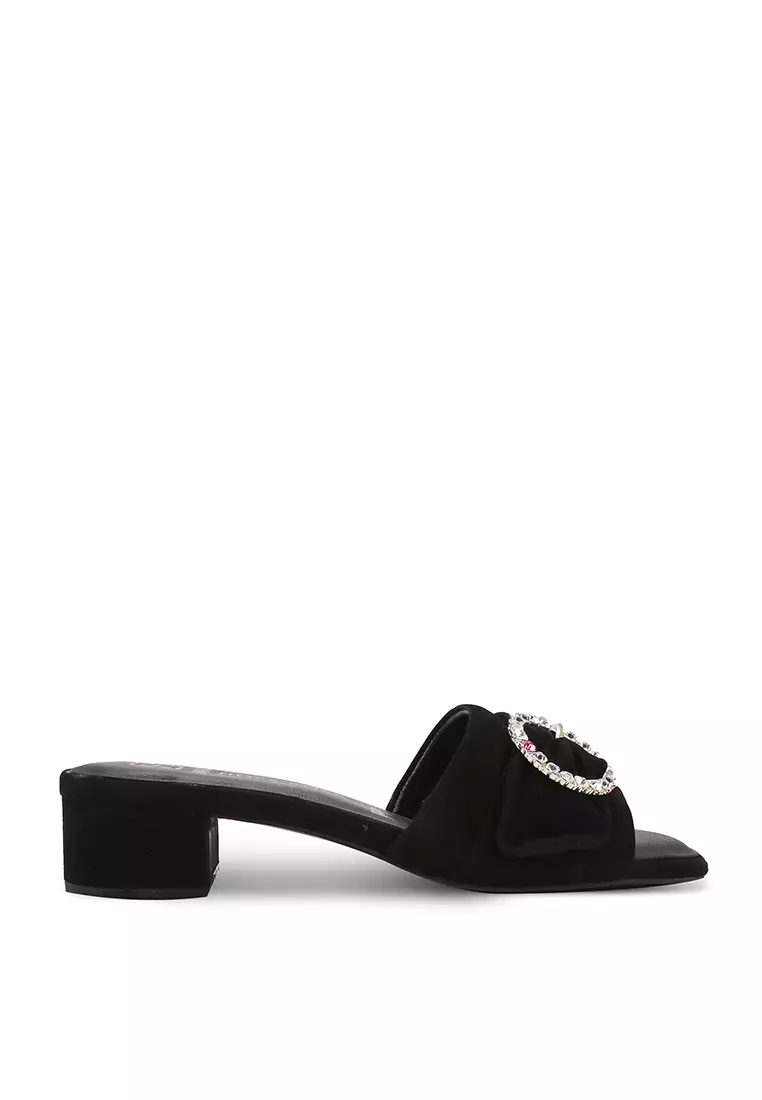 HOPE ROSA Hope Rosa Goddess Black Crystal Suede Slide Sandals