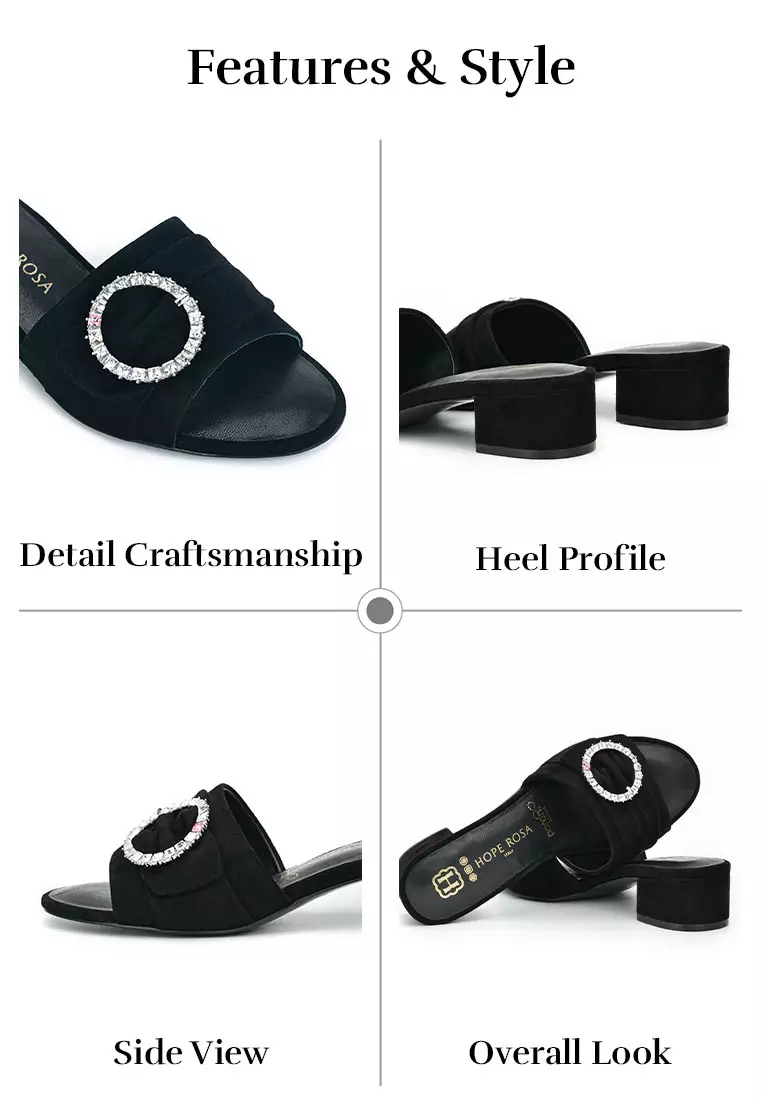 HOPE ROSA Hope Rosa Goddess Black Crystal Suede Slide Sandals