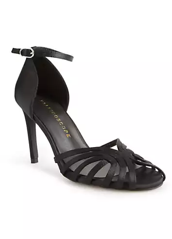 Kaleidoscope Black Satin Cut-Out Ankle Strap Heeled Sandals | Kaleidoscope