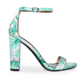 MORRIS-01 Satin Marble Chunky Block Heel Sandals