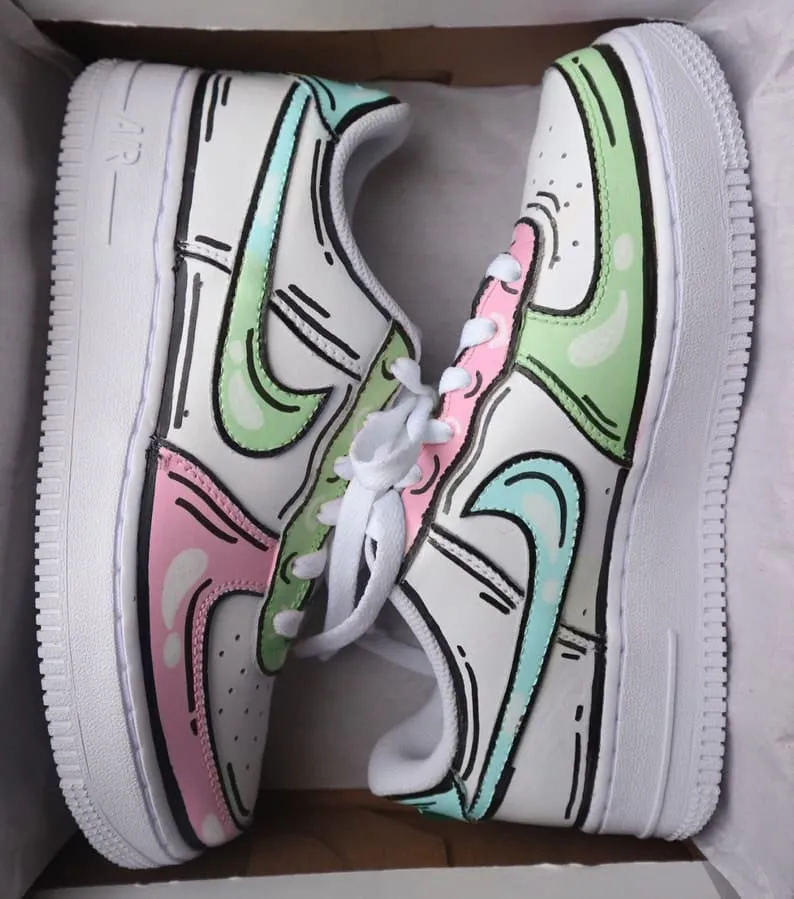 Nike Air Force 1 X Pastel Cartoon green Pink