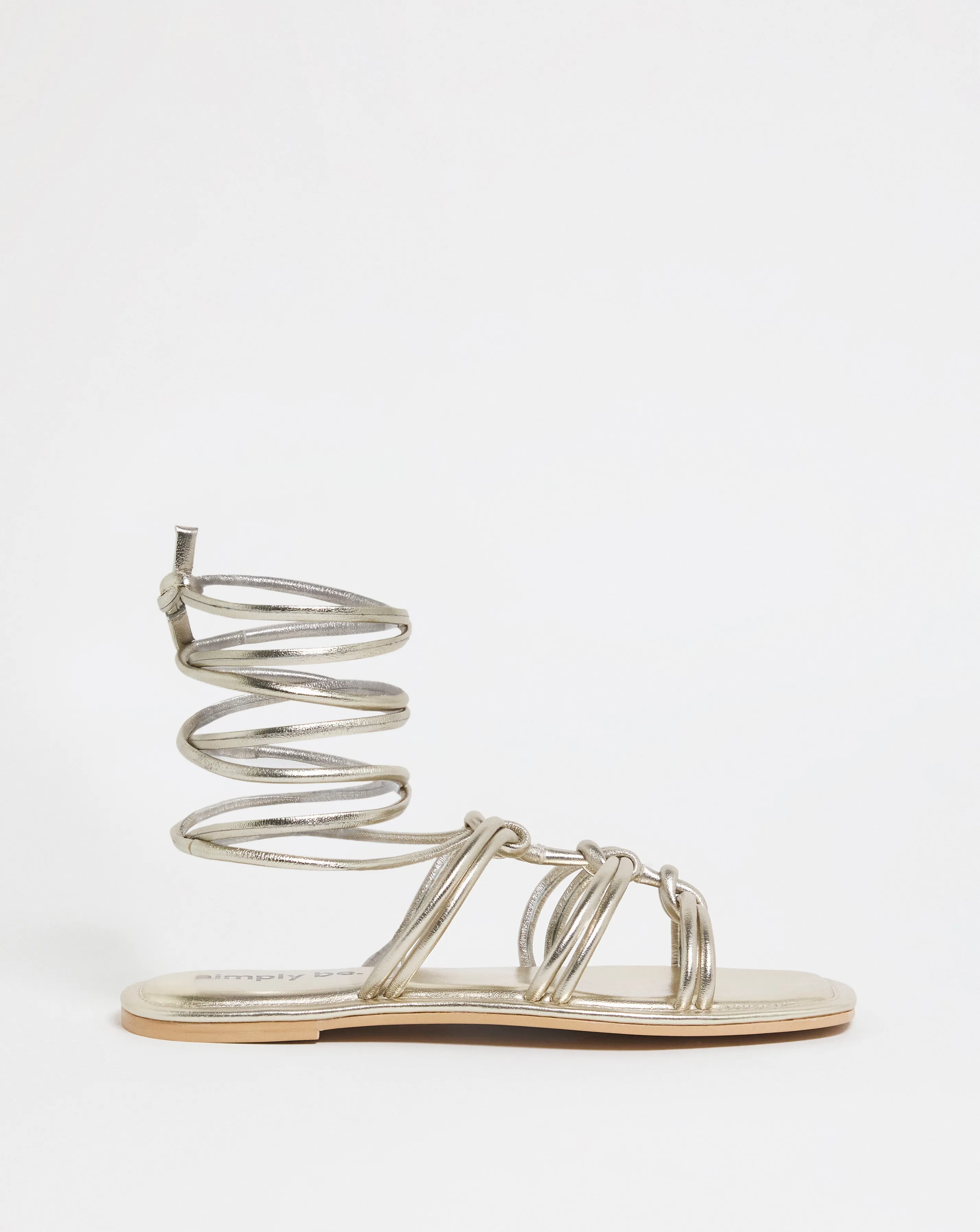 Opal Metallic Knotted Ankle Tie Flat Sandals Wide Fit | Simply Be