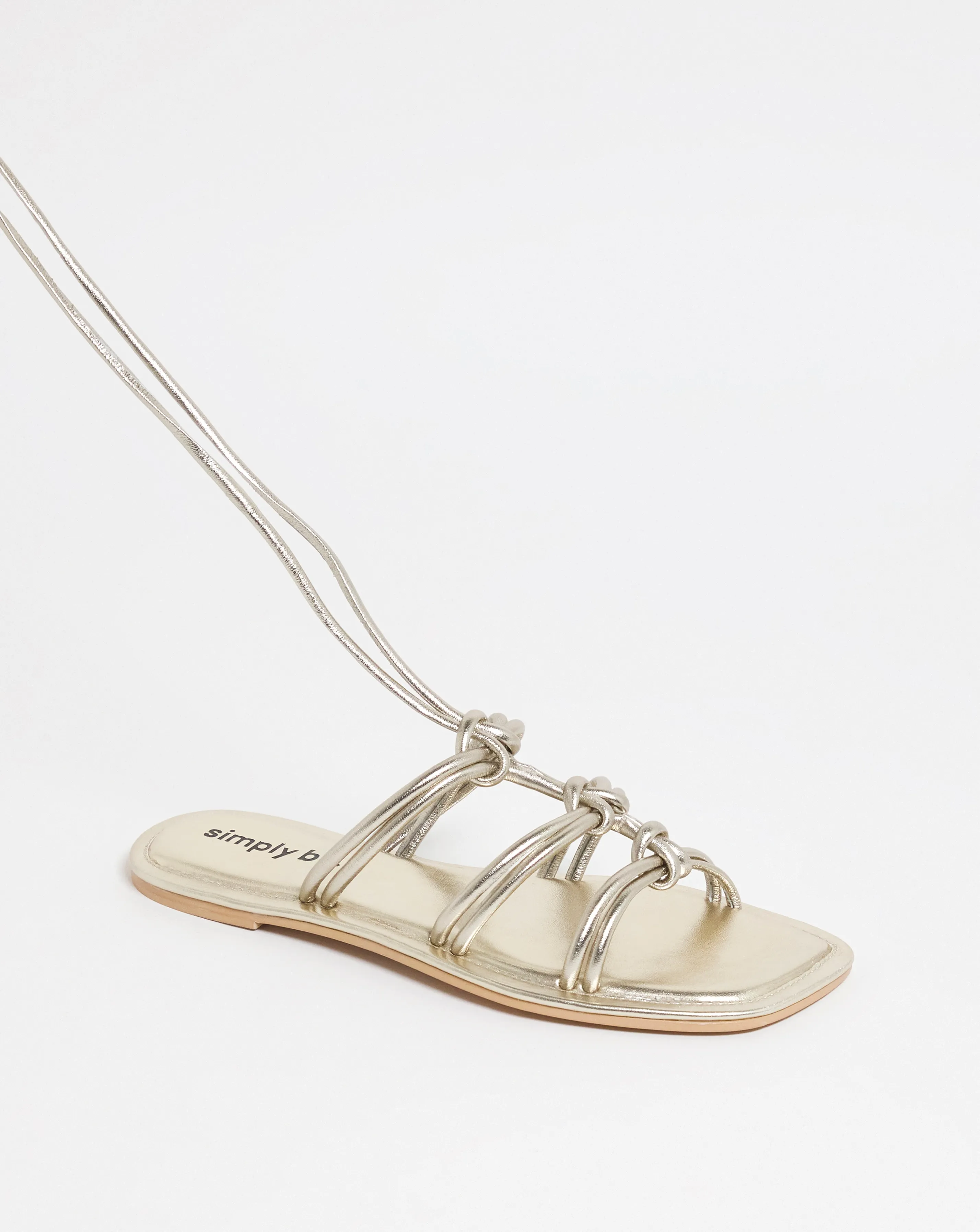 Opal Metallic Knotted Ankle Tie Flat Sandals Wide Fit | Simply Be