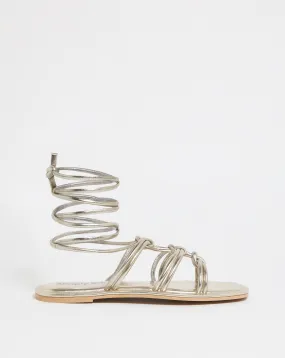 Opal Metallic Knotted Ankle Tie Flat Sandals Wide Fit | Simply Be