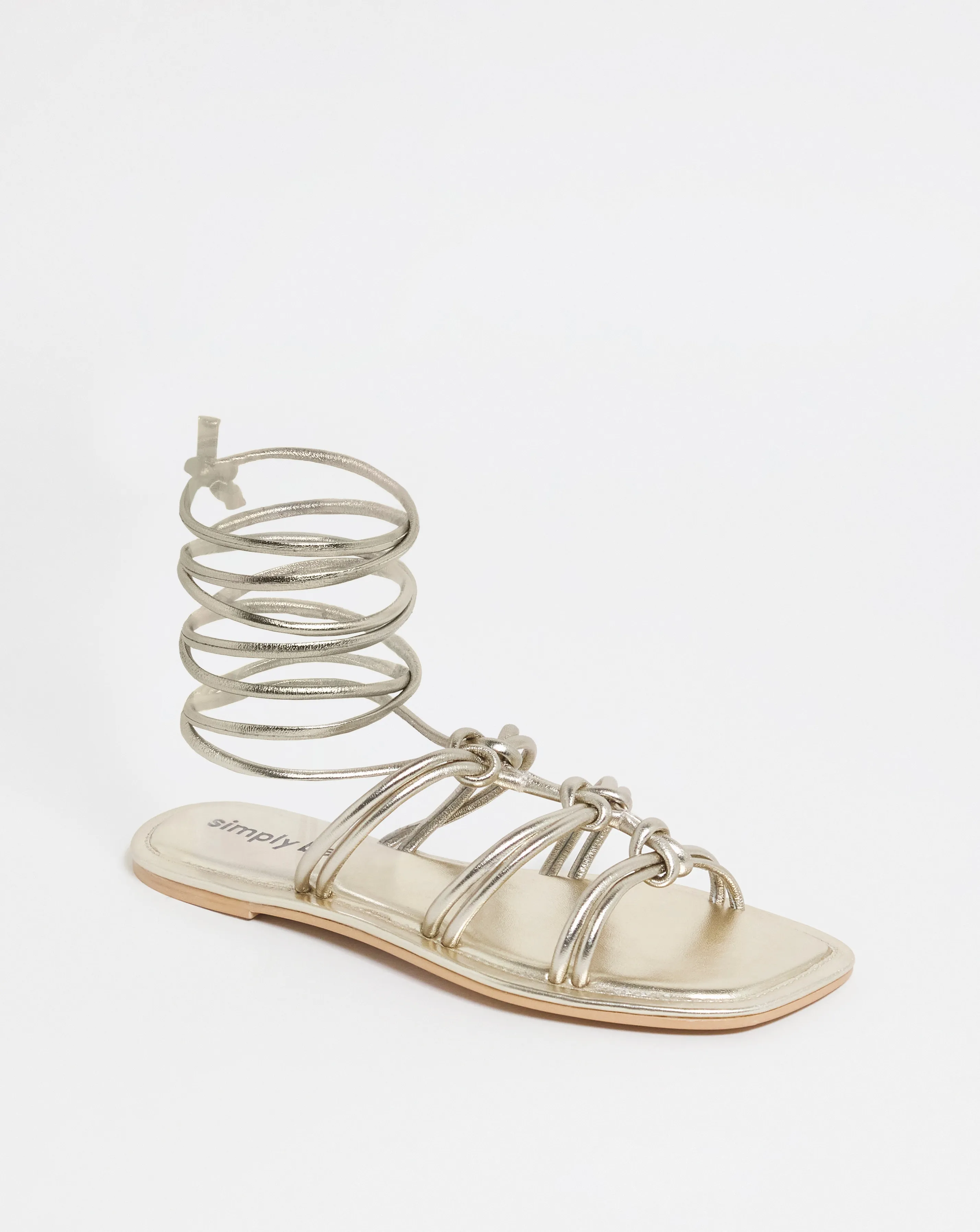 Opal Metallic Knotted Ankle Tie Flat Sandals Wide Fit | Simply Be