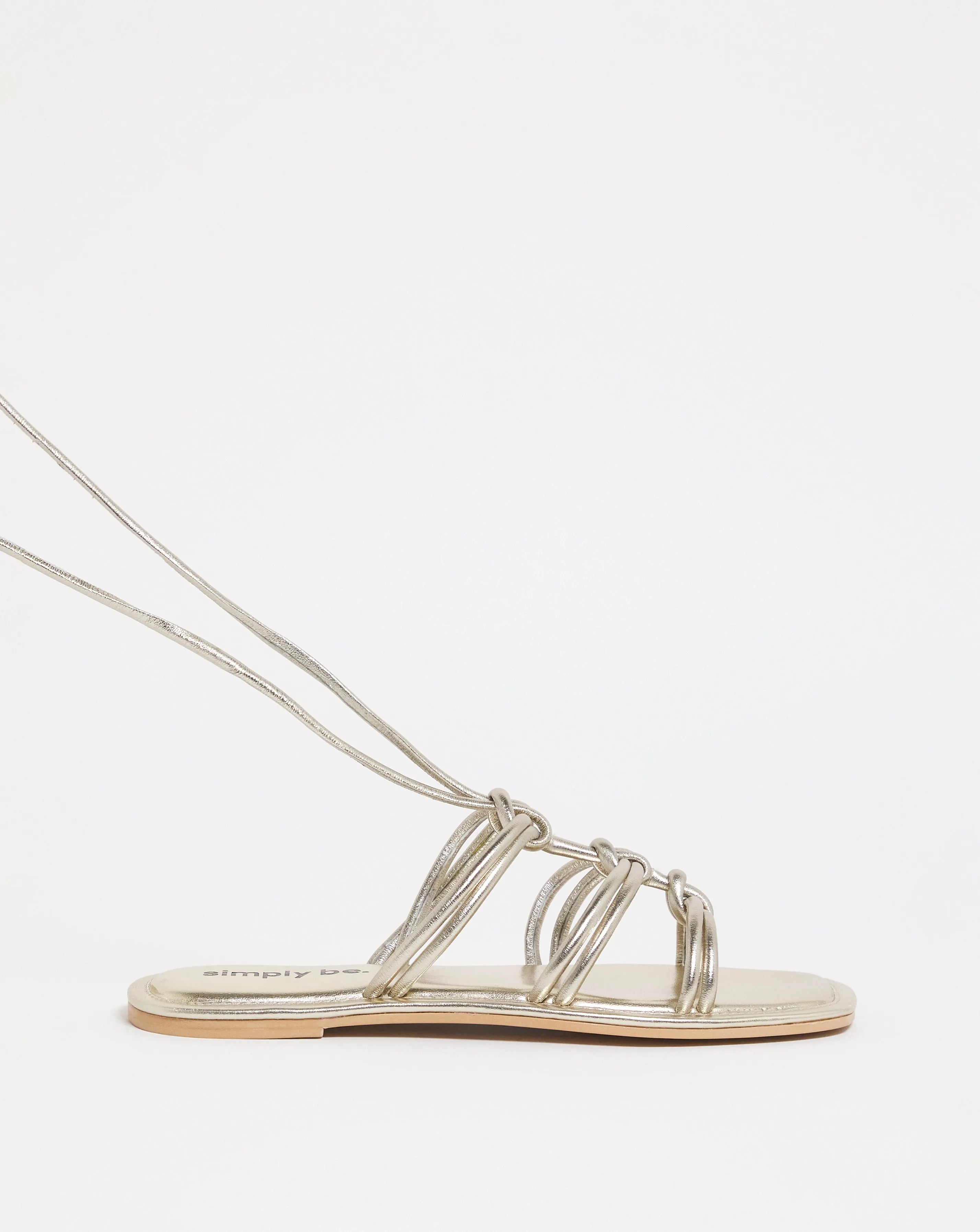 Opal Metallic Knotted Ankle Tie Flat Sandals Wide Fit | Simply Be