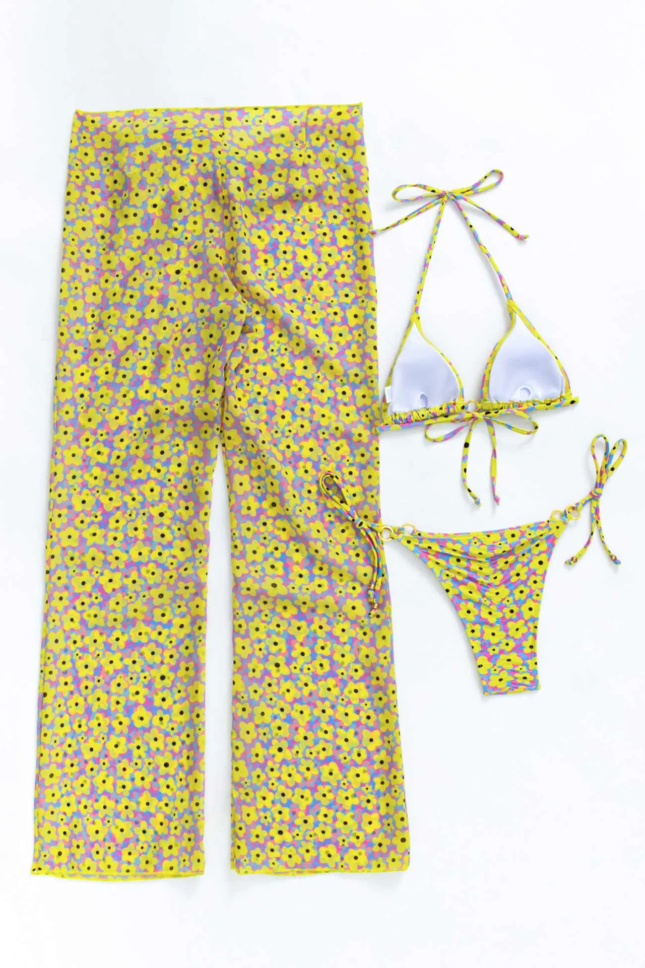 Printed Tie-up Bikini Three-piece Outfit