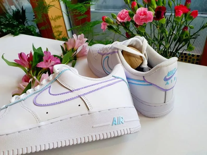 Purple and Blue_ Painted Tick Mid-soles and Details Custom Black Nike Air Force 1