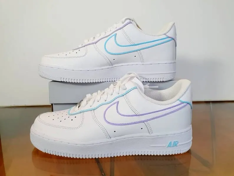 Purple and Blue_ Painted Tick Mid-soles and Details Custom Black Nike Air Force 1