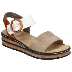 Rieker  Womens 62964-90 Nabukino Beige Multi Wedge Heeled Sandals