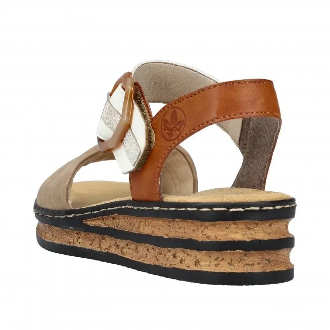 Rieker  Womens 62964-90 Nabukino Beige Multi Wedge Heeled Sandals