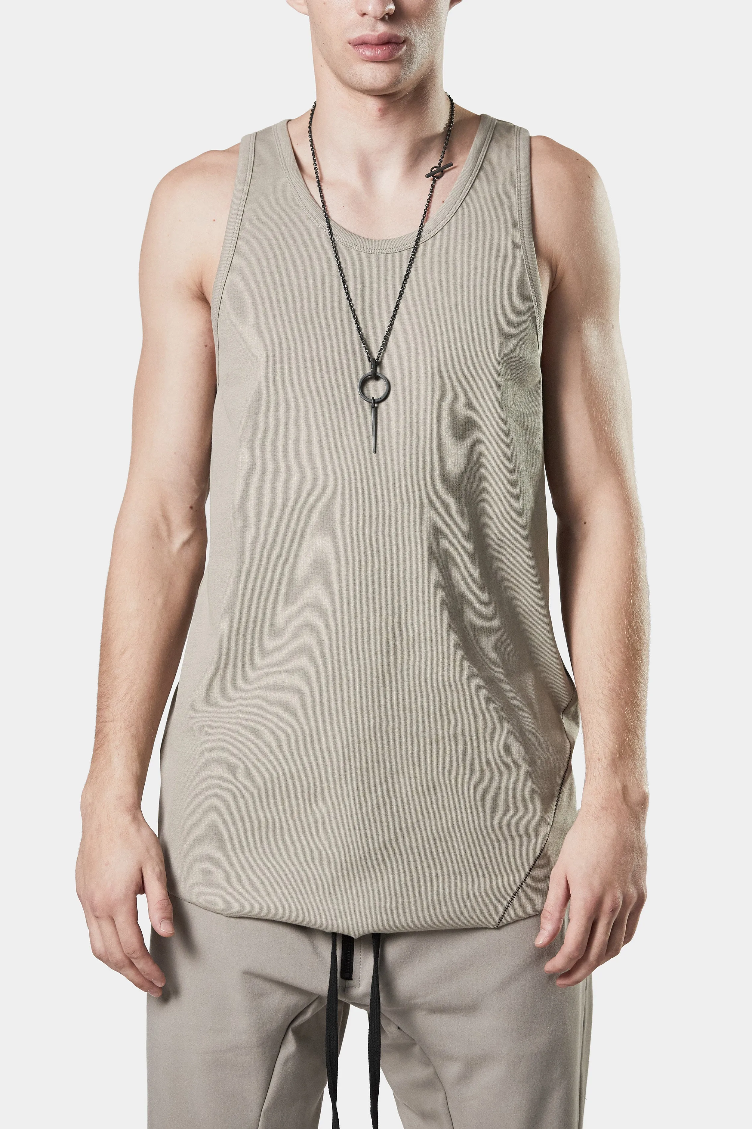 Scar-stitch cotton tank, Beige