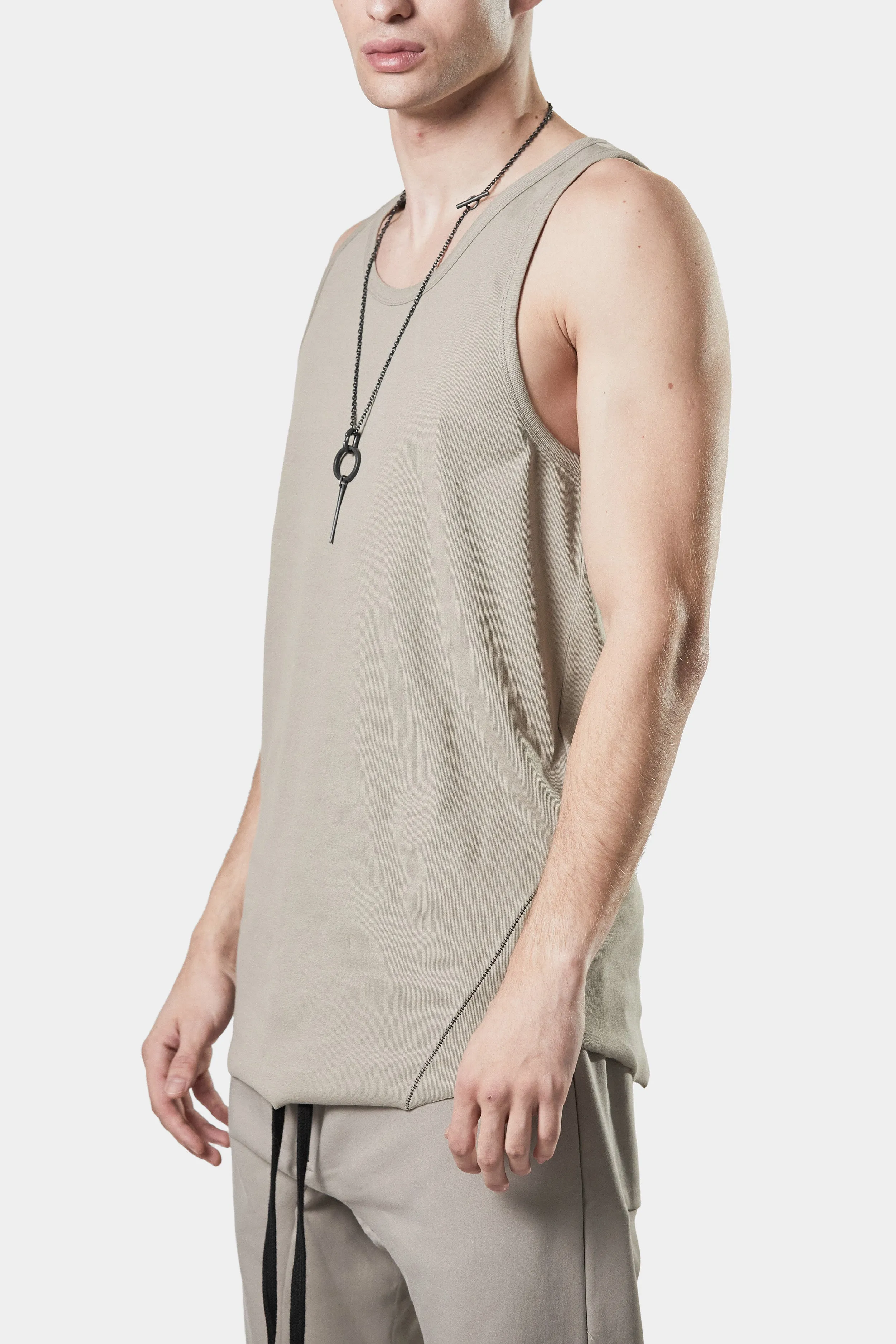 Scar-stitch cotton tank, Beige