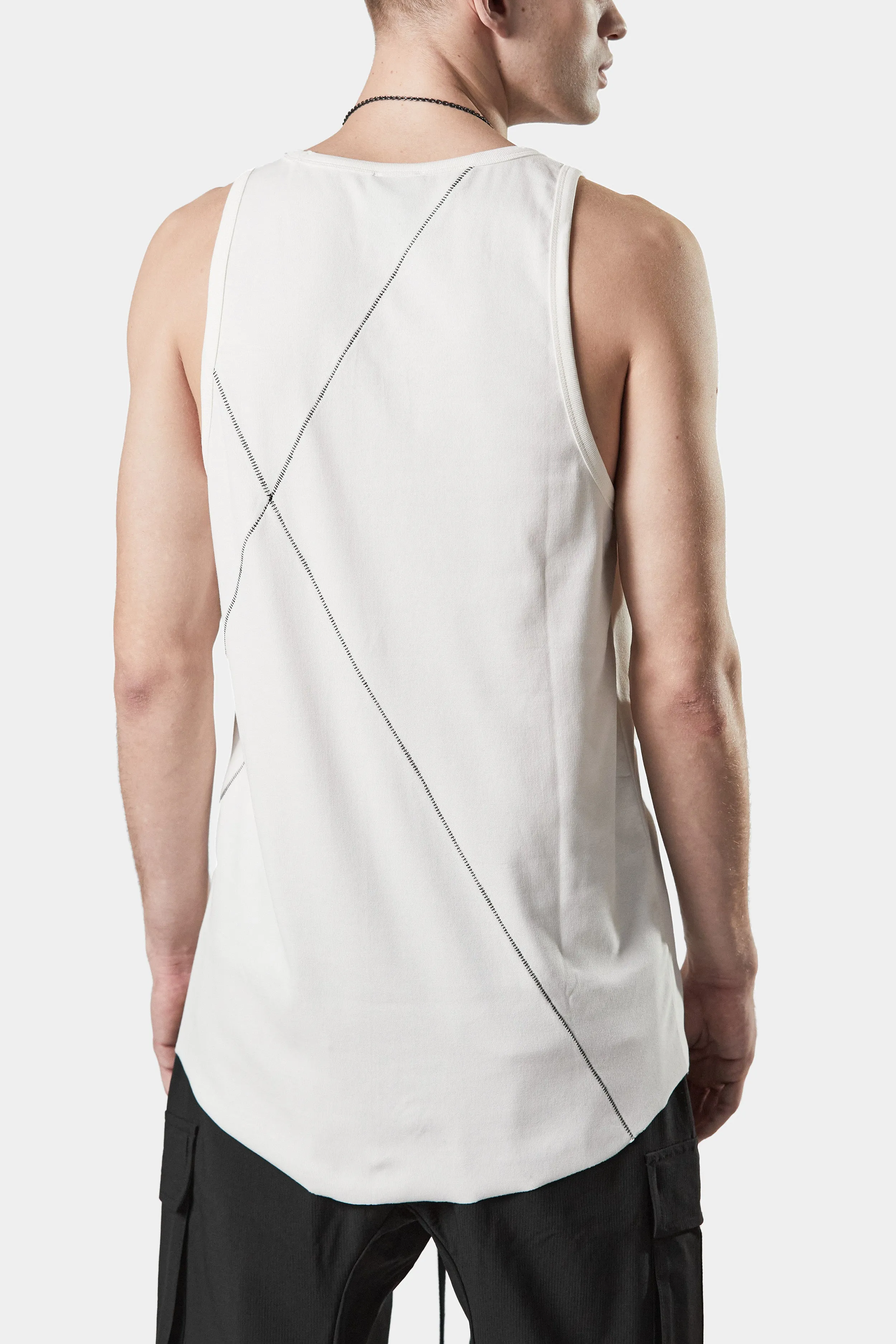 Scar-stitch cotton tank, White