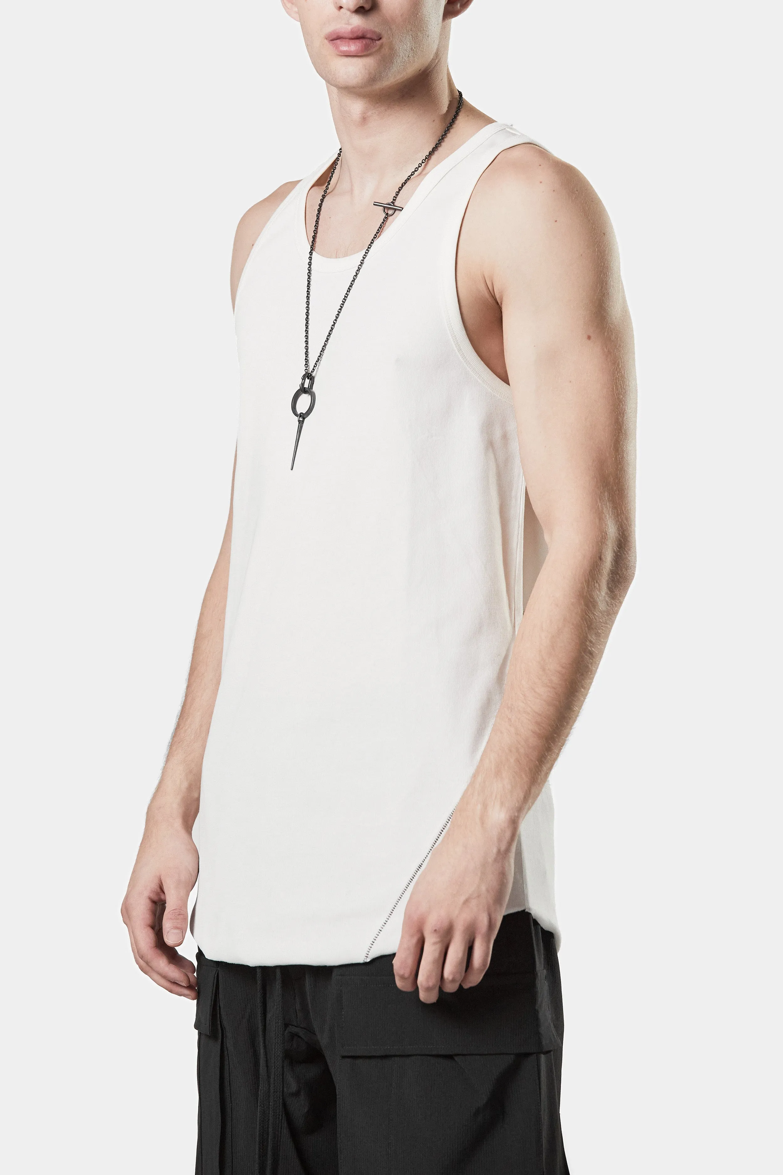 Scar-stitch cotton tank, White