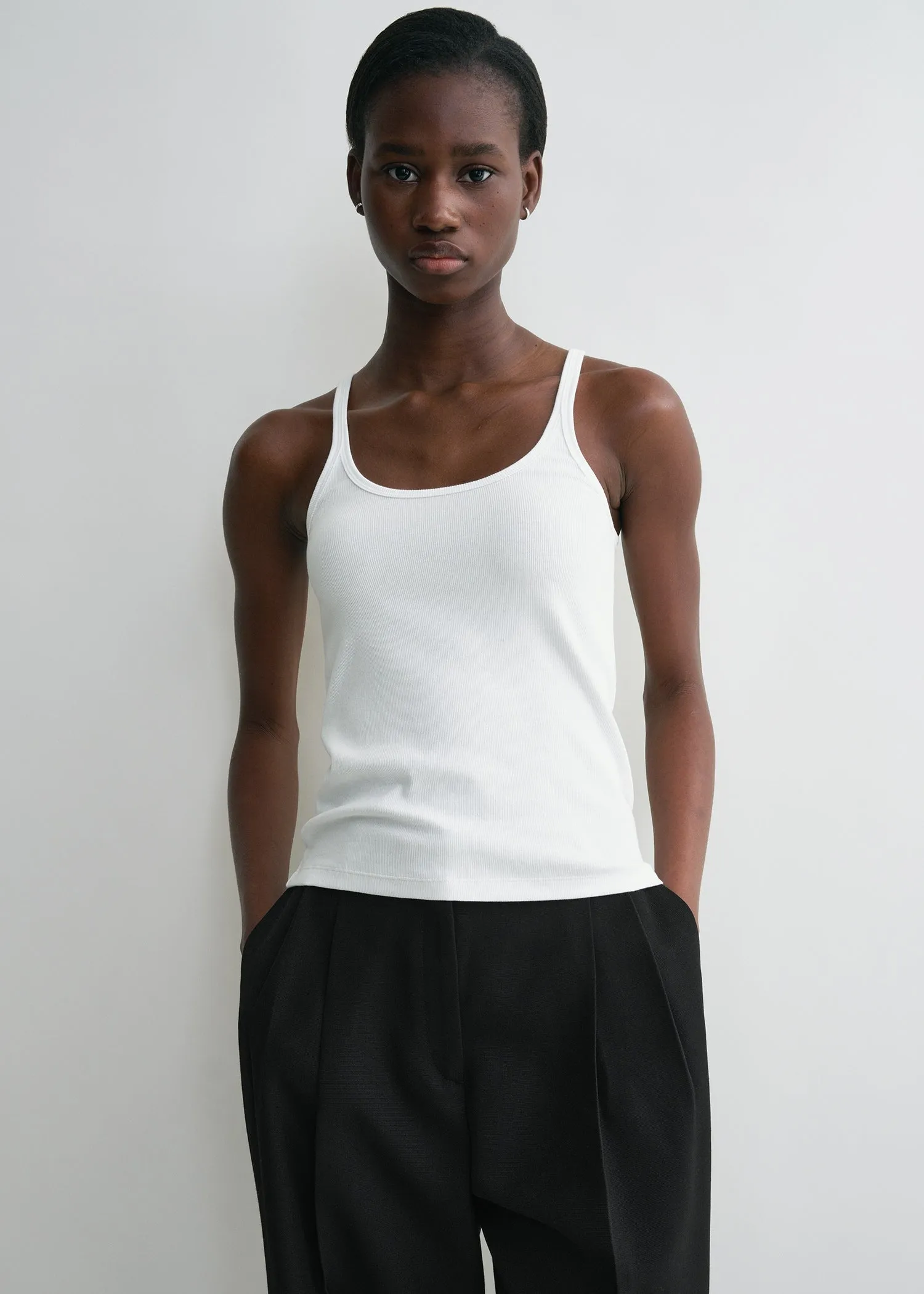 Scoop neck rib tank white