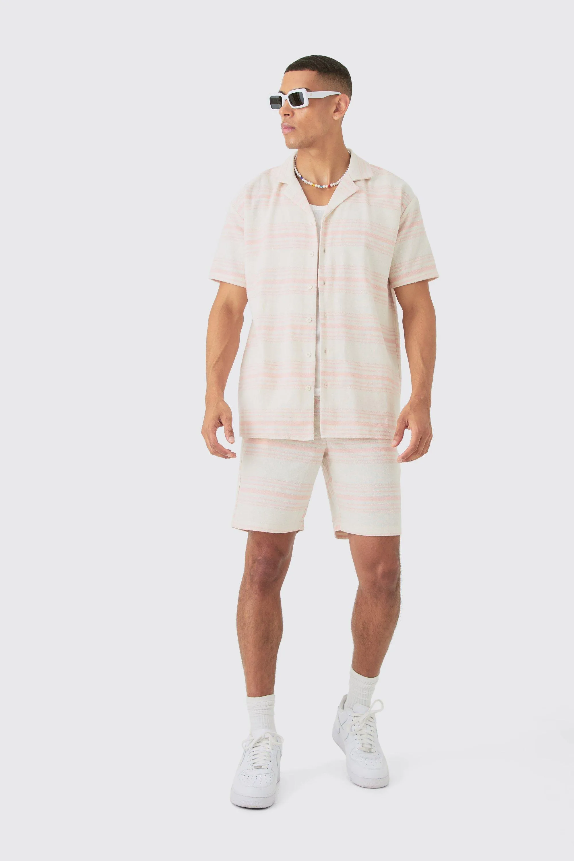 Short Sleeve Aztec Stripe Oversized Shirt & Short | boohooMAN UK