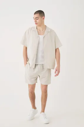 Short Sleeve Boxy Linen Shirt & Short Set | boohooMAN UK