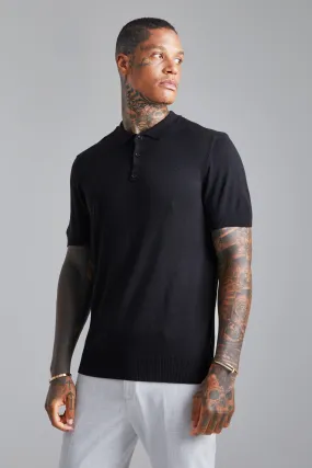 Short Sleeve Knitted Polo | boohooMAN UK