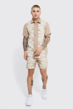 Short Sleeve Printed Cotton Gauze Shirt And Short | boohooMAN UK