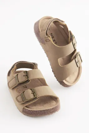 Stone Cream Standard Fit (F) Double Buckle Cushioned Footbed Sandals