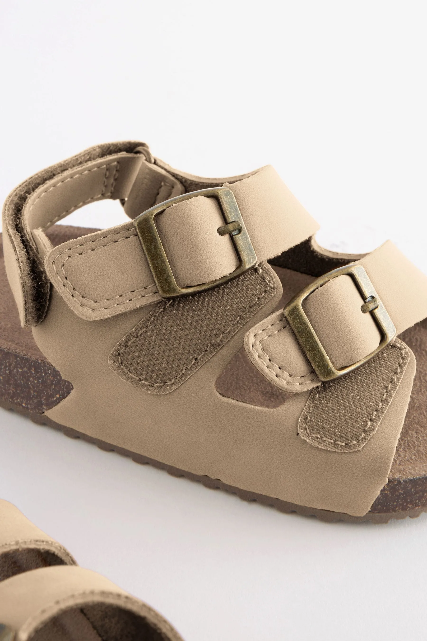 Stone Cream Standard Fit (F) Double Buckle Cushioned Footbed Sandals