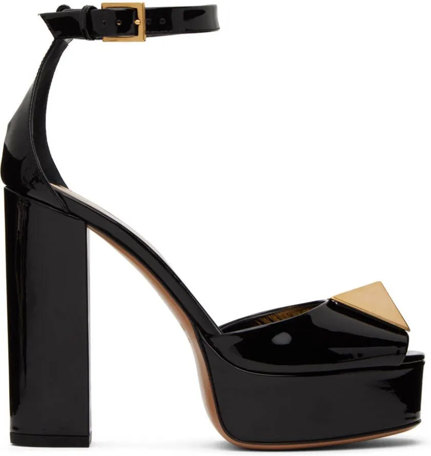 Valentino Garavani Black One Stud 120 Platform Heeled Sandals