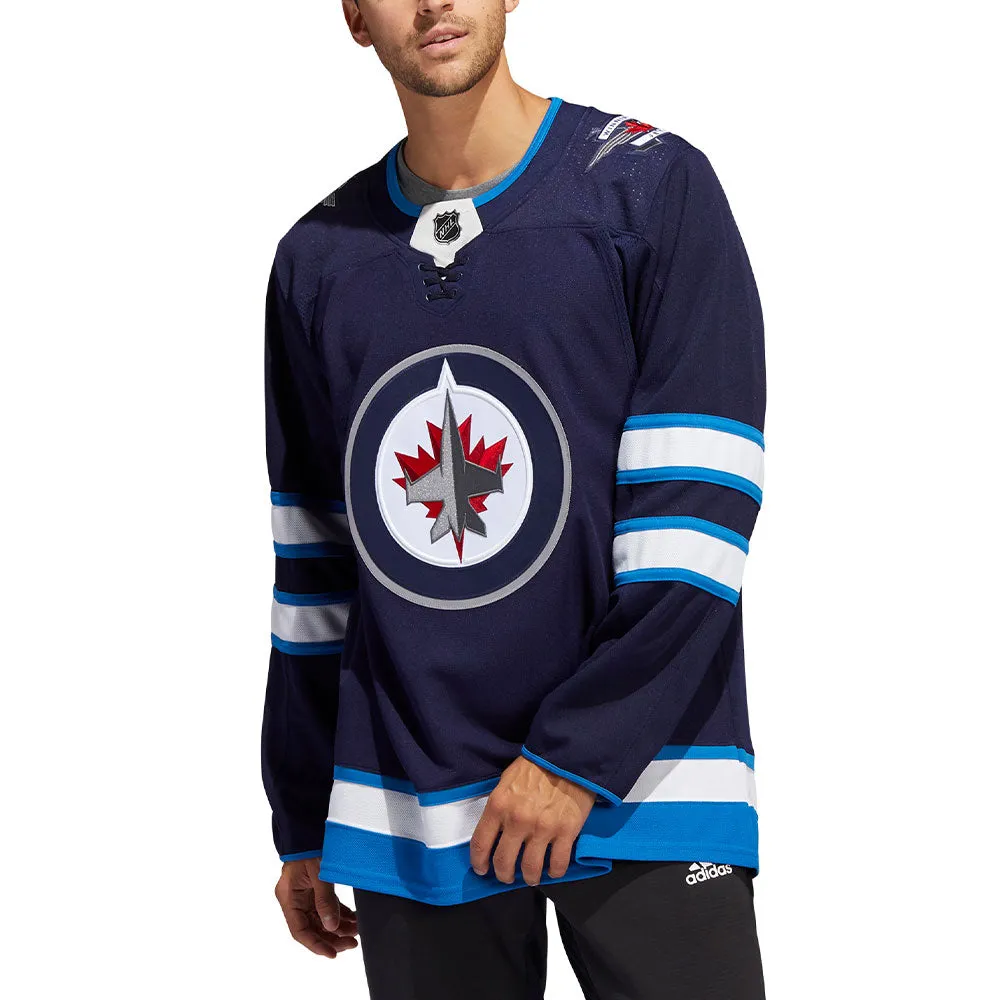 WINNIPEG JETS ADIDAS ADIZERO PRIMEGREEN AUTHENTIC NAVY HOME JERSEY