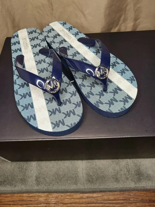 Womens Sz 6 Michael Kors Flip Flop Blue White Sandals