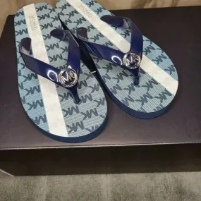 Womens Sz 6 Michael Kors Flip Flop Blue White Sandals