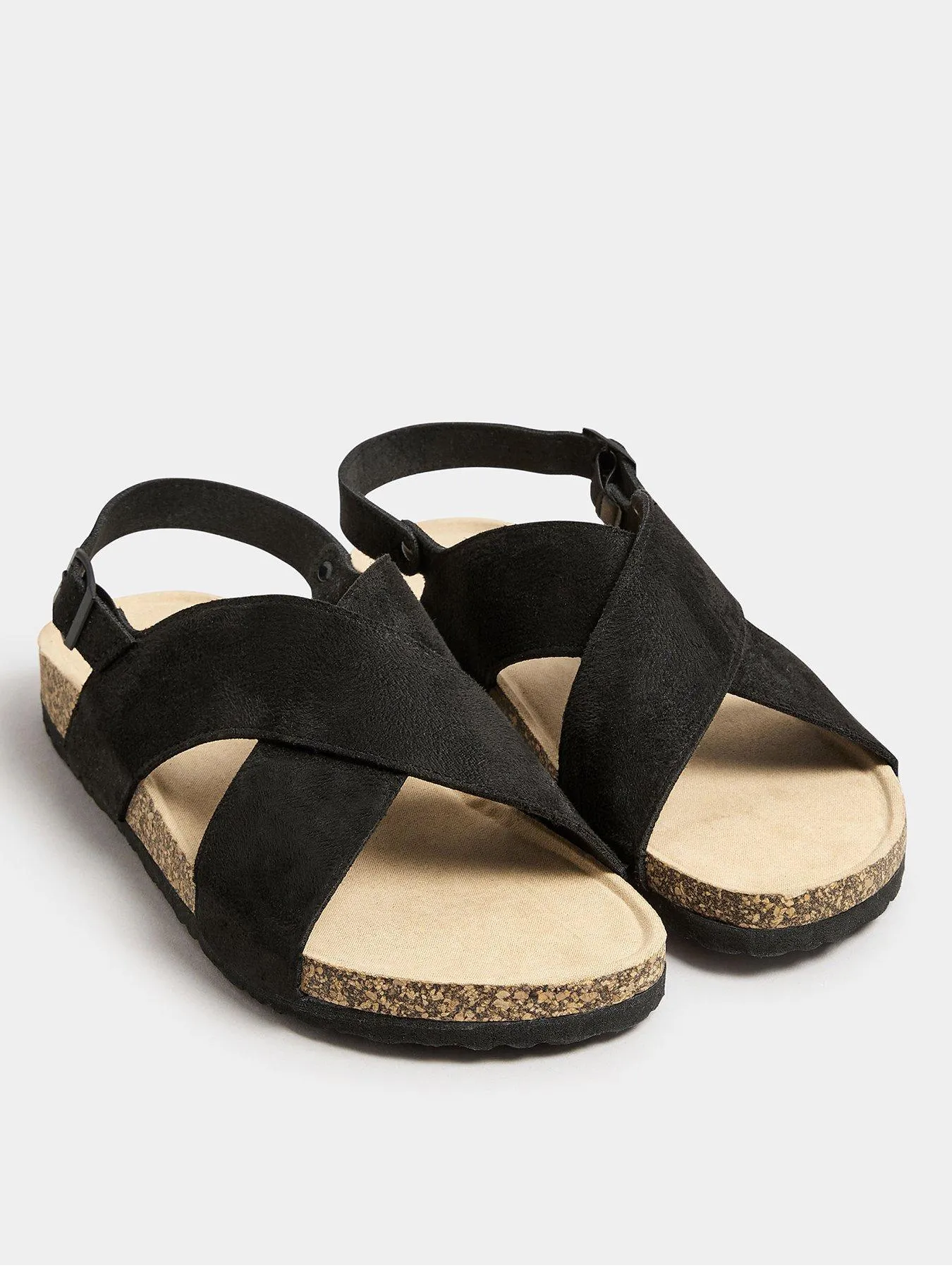 Yours Extra Wide Fit Cross Strap Footbed Sandals - Black